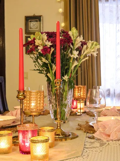 A wider view of the Diwali table, ready for a festive feast.