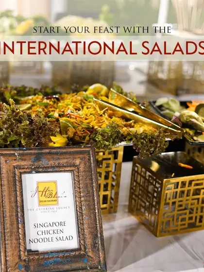 Start your feast with our international salads. This Singapore Chicken Noodle Salad is a refreshing and flavourful option that adds a healthy and exotic touch to the menu.