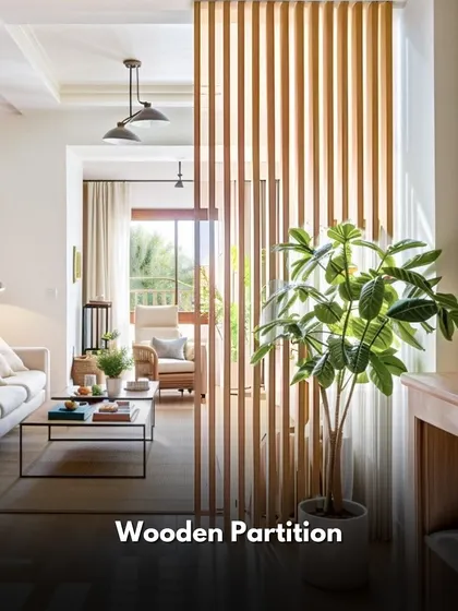 A wooden slat partition offers a modern and elegant way to create separation. It allows light and air to pass through, defining the space without completely closing it off.