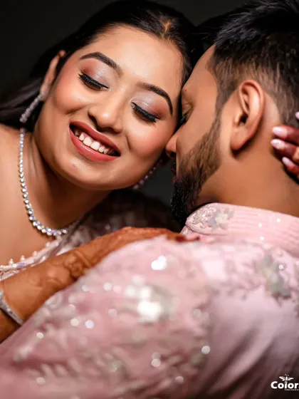 A beautiful close-up capturing a serene smile and a gentle touch.