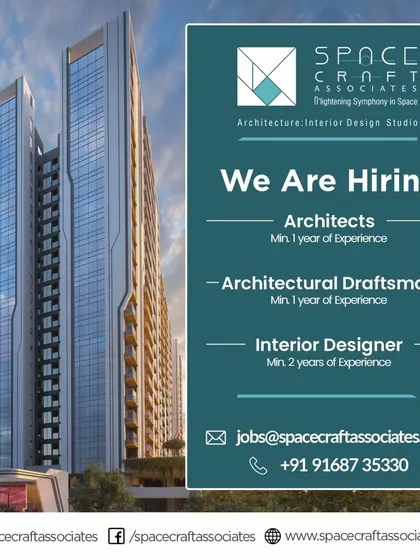 A professional ad from Space Craft Associates in Pune, seeking architects, interior designers, and draftsmen.