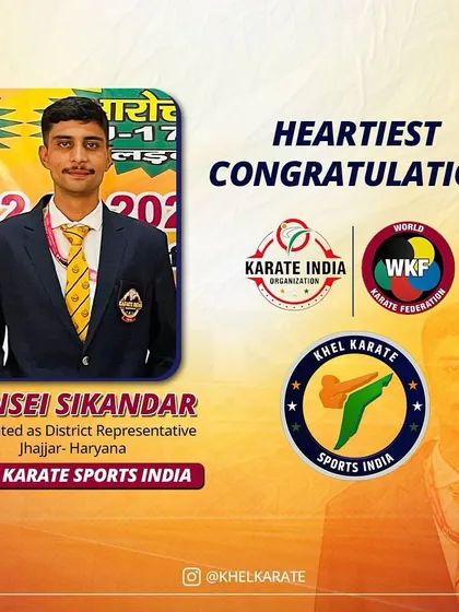 My appointment as the District Representative for Khel Karate Sports India in Jhajjar, Haryana.