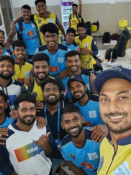 A team selfie with the Nellai Royal Kings in the locker room. The camaraderie and team spirit are just as important as the physical training.