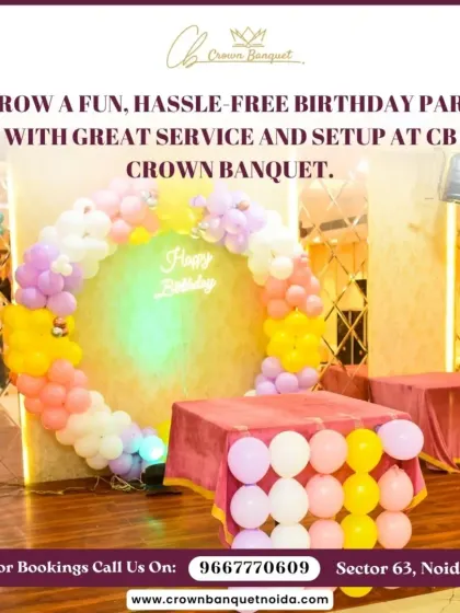 A simple yet elegant birthday setup. The circular balloon arch in pastel colors with a "Happy Birthday" neon sign serves as a beautiful and modern photo backdrop for any celebration.