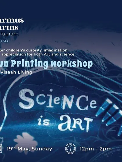 The flyer for our 'Sun Printing' Cyanotype workshop, blending art and science for a creative experience.