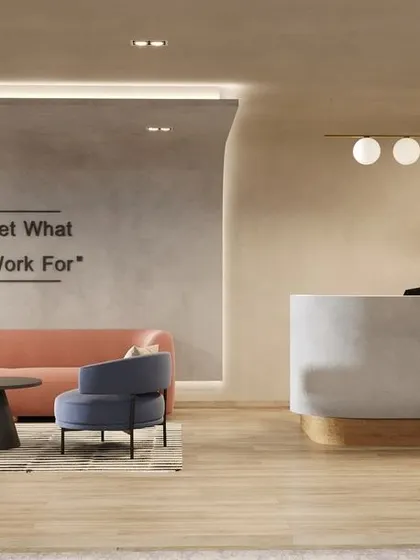 A duplicate image of the serene and motivational reception space, highlighting the clean lines and minimalist aesthetic.