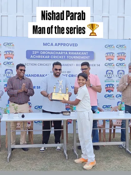 Nishad Parab being awarded 'Man of the Series' for his exceptional all-round performance in the CPCC U-14 tournament.