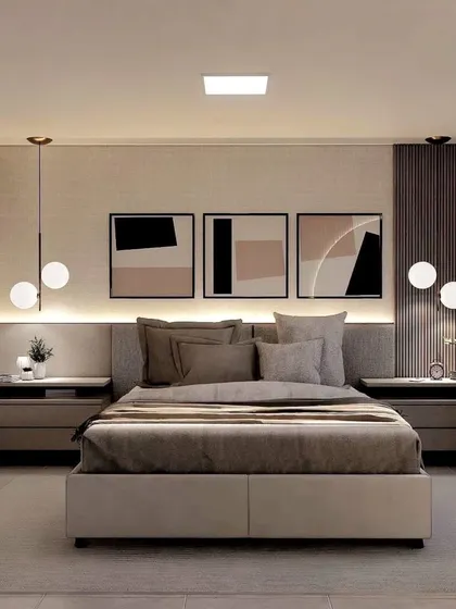 Another angle of the same bedroom, showing the balance and symmetry in the design.