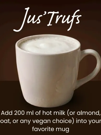 Our home preparation guide starts with 200 ml of hot milk, with almond, oat or another vegan milk choice suggested.