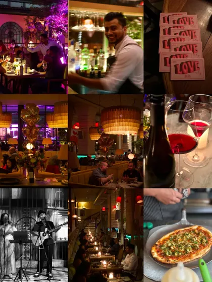 A collage of moments from our Valentine's celebration: the romantic ambiance, live music, special wine, and of course, delicious food.