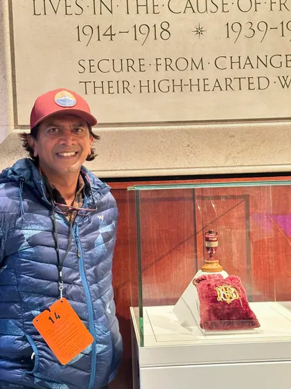Next to the original Ashes urn at Lord's. A reminder of the rich history and tradition of cricket.
