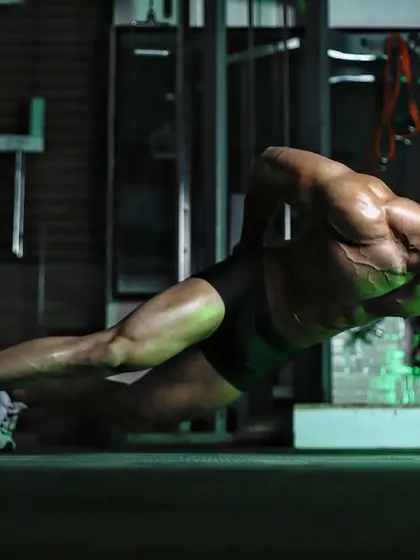 Fire on the floor. A dynamic plank pose showing my core strength and definition.