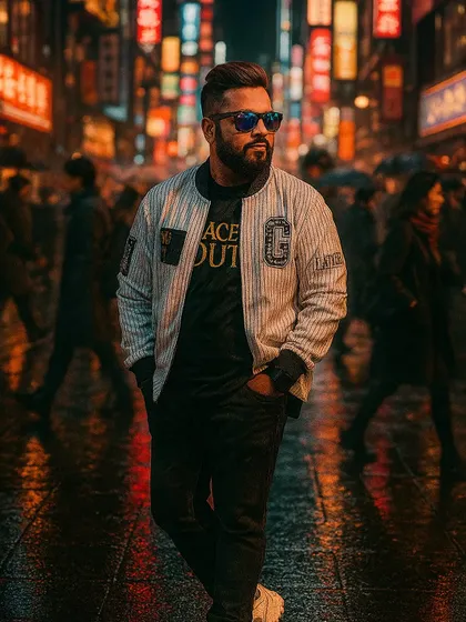 My personal style is a reflection of my music. This shot captures the urban, high-energy vibe that I bring to my productions and live performances.