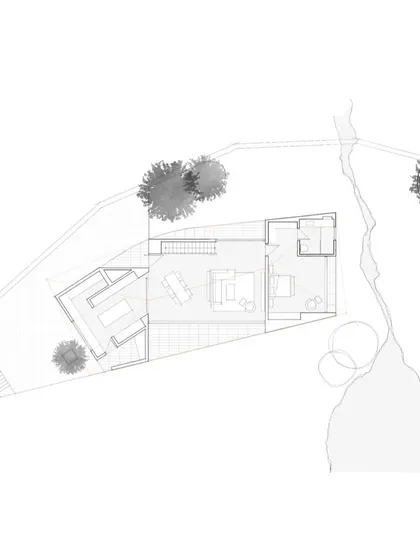 The ground floor plan for the Bengorm Estate home. The layout is designed to maximize views and create a strong connection to the surrounding landscape.