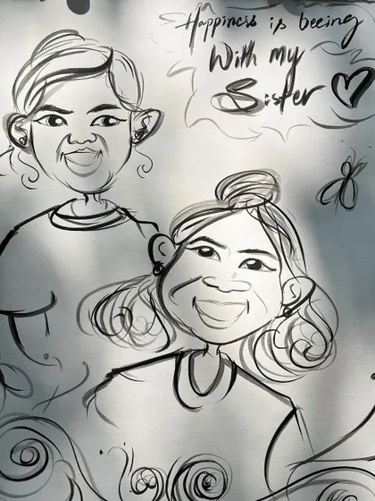 "Happiness is being with my sister." This piece perfectly illustrates the joy of sisterhood, complete with a handwritten message.