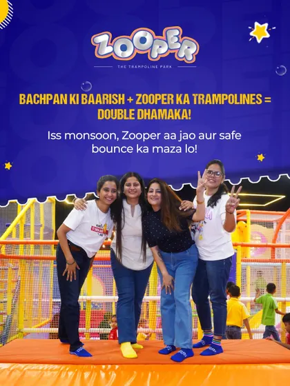 Bachpan ki baarish and Zooper ka trampolines equals double dhamaka. This monsoon, come and enjoy a safe bounce with your friends.