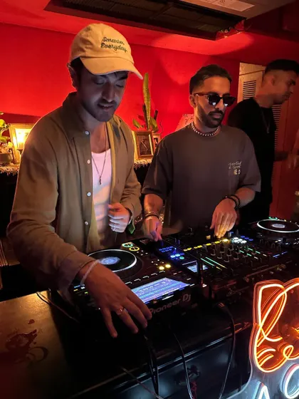 Close up on the decks during the B2B set. Collaborating with other DJs is always a great way to push creative boundaries and discover new sounds.