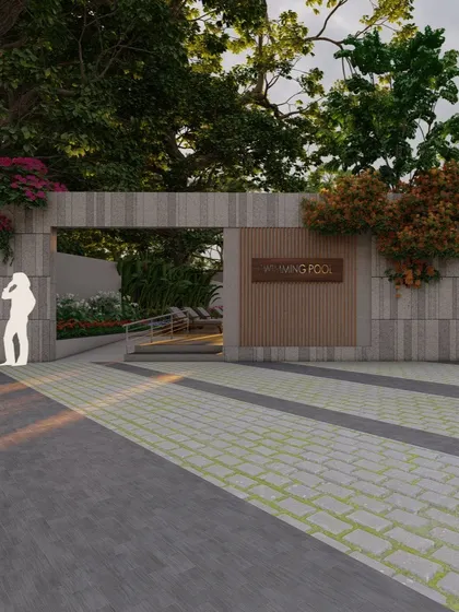 The conceptual design for an entrance to a swimming pool area. We use gateways like this to create a sense of arrival and transition between different parts of the landscape.