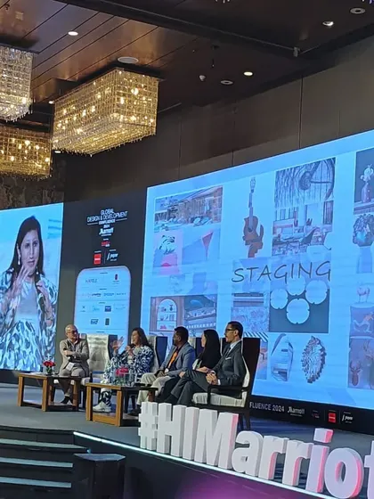 Our director participating in a panel discussion on 'Staging' at the Marriott Global Design & Development Confluence. This highlights our role as thought leaders in the art and luxury design space, shaping how art is integrated into premium experiences.