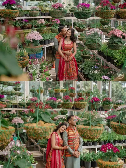 Surrounded by a kaleidoscope of flowers at The Savoy, Mussoorie. This couple's portrait session was filled with color and laughter, showing how we can turn any beautiful setting into a vibrant backdrop for your love story.