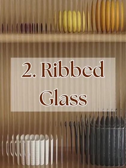 Ribbed or fluted glass is a popular material we use for cabinet shutters and partitions. It provides privacy while allowing light to pass through, adding a touch of vintage charm.