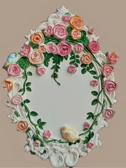 This decorative wooden frame was a joy to create. I hand-painted the delicate roses and little birds to give it a romantic, vintage feel, making it a perfect custom gift or a special piece for your own wall.