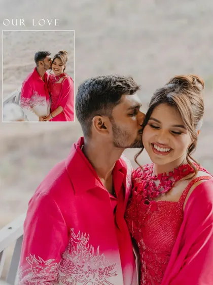 A sweet and tender moment, with the groom kissing the bride's cheek. The close-up shot and the bride's happy smile make this a heartwarming capture from their Haldi.