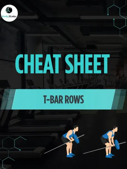 Cheat Sheet: T-Bar Rows. A powerful mass builder for the back. This guide shows the correct stance and pulling motion.