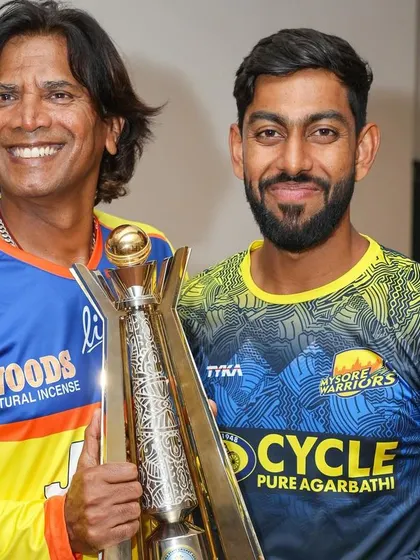 With the captain of the Mysore Warriors after winning the Maharaja T20 trophy. Leading a team to victory is a journey of tireless work and shared belief.