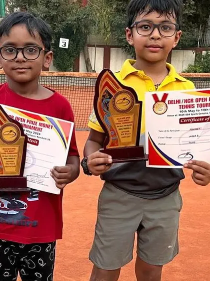Brothers and ILTA champs, Adhyant and Adhyayan, after their win at the prestigious DDA lawn tennis tournament. Both players showed great talent and focus.