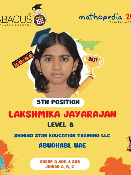 Lakshmika Jayarajan from Abu Dhabi, UAE, achieving 5th Position.