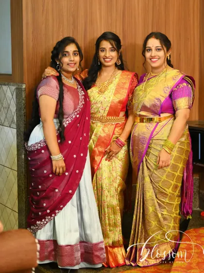 A photo from my engagement with my sisters, for whom I also did subtle makeup and draping. It’s so special to help your loved ones feel beautiful and get ready together for a big family event.