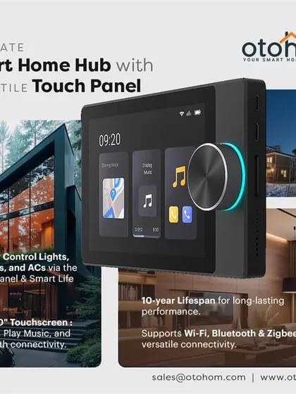 Meet the command center of your smart home, our versatile Touch Panel. This hub combines elegant design with powerful functionality, allowing you to control lights, curtains, ACs, and even play music, all from a sleek, wall-mounted touchscreen.
