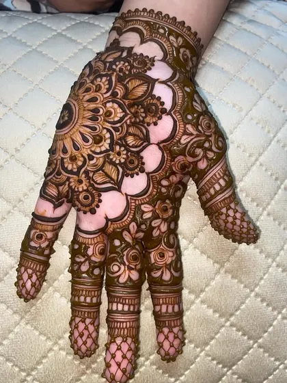 The full palm design, including detailed netting patterns on the fingertips.