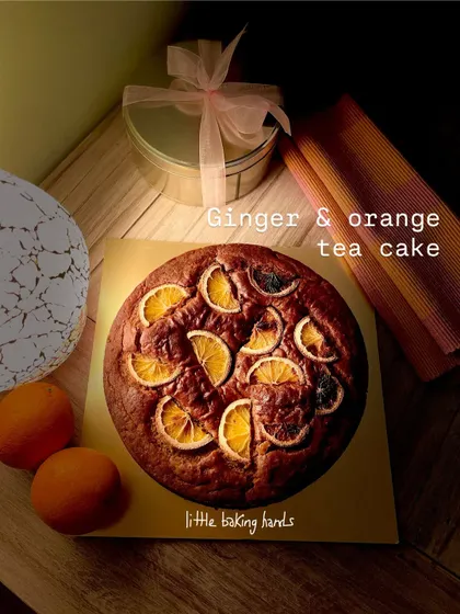 A ginger and orange tea cake, perfect for an afternoon treat or even a school-friendly snack. The candied orange slices on top make it look as good as it tastes.