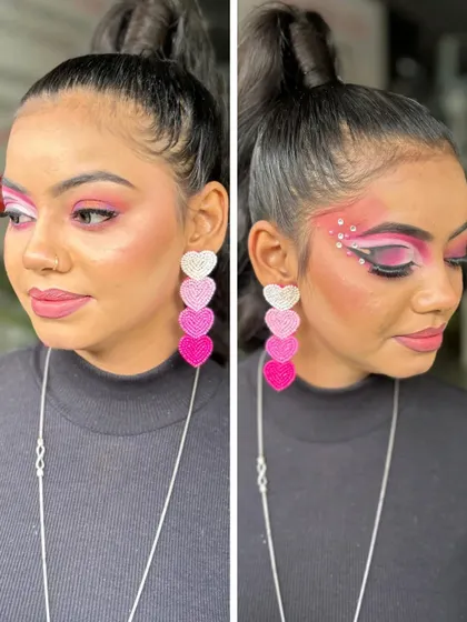 A monochromatic pink eye makeup look, demonstrating how to use different shades of a single color to create depth and dimension.