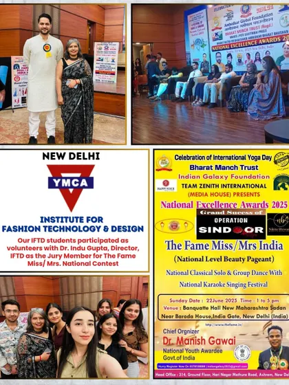 A collage showing our students volunteering at 'The Fame Miss/Mrs. National Contest', where our director also served as a jury member.
