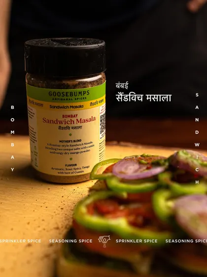 This is the taste of Mumbai's streets. My Bombay Sandwich Masala is sprinkled here on a classic vegetable sandwich, bringing that iconic tangy and spicy flavour that makes it so special. It's an authentic recipe for a truly authentic taste.