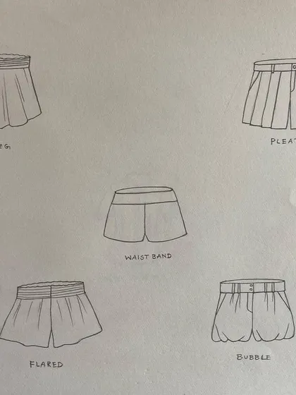 A collection of flat sketches for different types of shorts, an essential part of a designer's vocabulary.