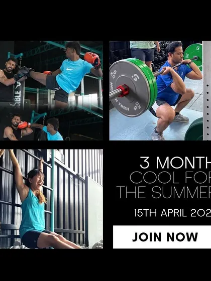Join our 3 month "Cool for the Summer" program and get ready for a transformation. This graphic captures the energy of our MMA, weightlifting, and calisthenics training.