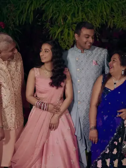 A perfect family portrait with the couple and their parents from both sides.