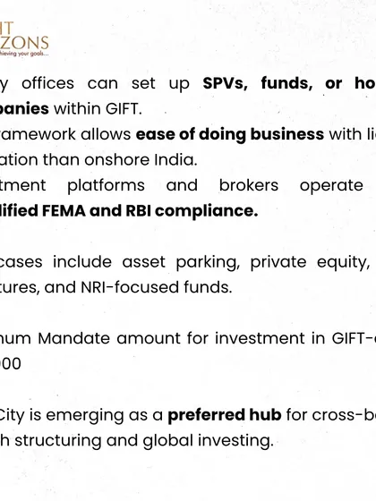 This bulletin puts a spotlight on GIFT City, India's global financial hub. We explain its tax advantages, eligible investments, and how it is emerging as a preferred center for cross-border wealth structuring for NRIs and HNIs.