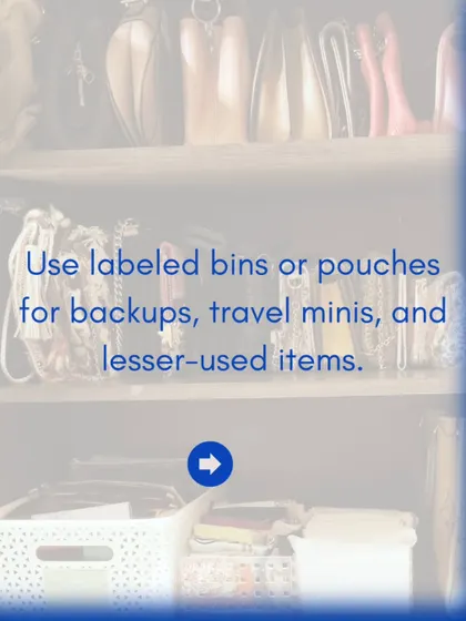 This series of tips shows how to transform your dressing table. Start by decluttering, then use turntables for perfumes, clear trays for daily essentials, and labeled bins for lesser-used items.