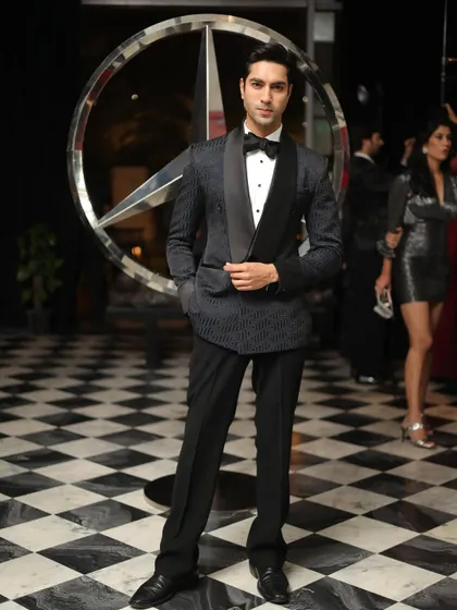 The full silhouette of the Labyrinth Tuxedo, designed for a modern, tailored fit.