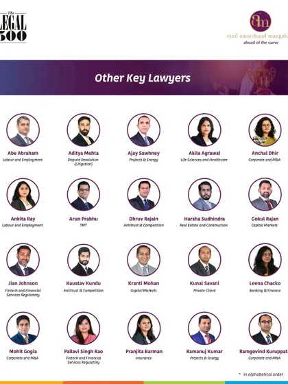 A list of 'Other Key Lawyers' recognized by The Legal 500 2025, highlighting the depth of our team in areas like Dispute Resolution, Labour and Employment, and White-Collar Crime.