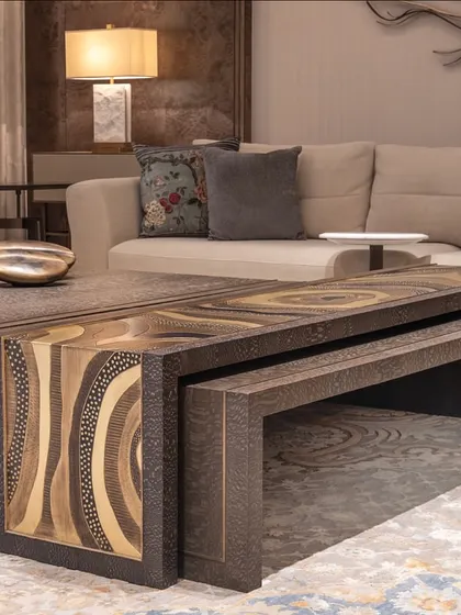 Another detail of the nested coffee table, showing the beautiful patterns and craftsmanship. Each piece we create is designed to be a work of art in its own right.