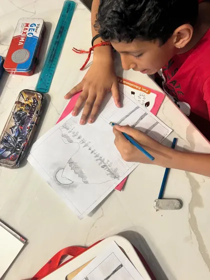 These images capture the process and joy of our various painting and drawing sessions, from pencil shading warm-ups to finished floral bouquets.
