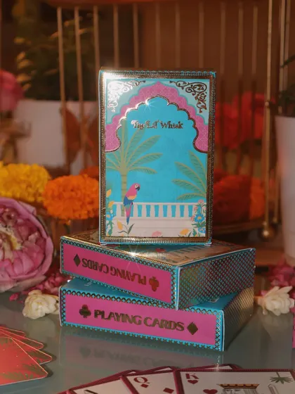 A stack of our beautifully designed playing card boxes. They make a great addition to any Diwali hamper or a fun gift on their own.
