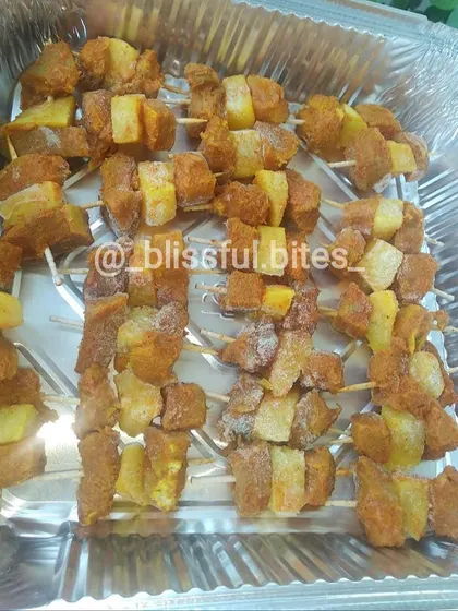 A large tray of Kaadi Gosh skewers, prepared for a party order. This shows how I can cater for larger gatherings with delicious, ready-to-cook appetizers.