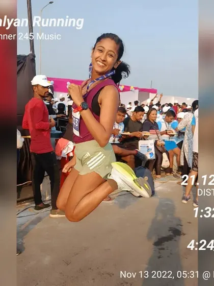 The joy of a personal best. Jumping for joy after finishing the Kalyan Half Marathon in 1:32:46.